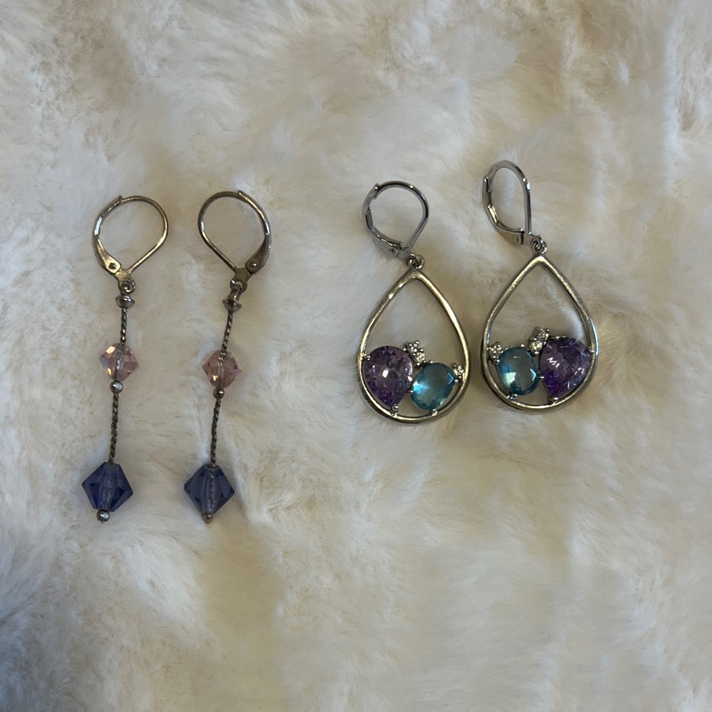 Elegant Silver and Purple Drop Earrings